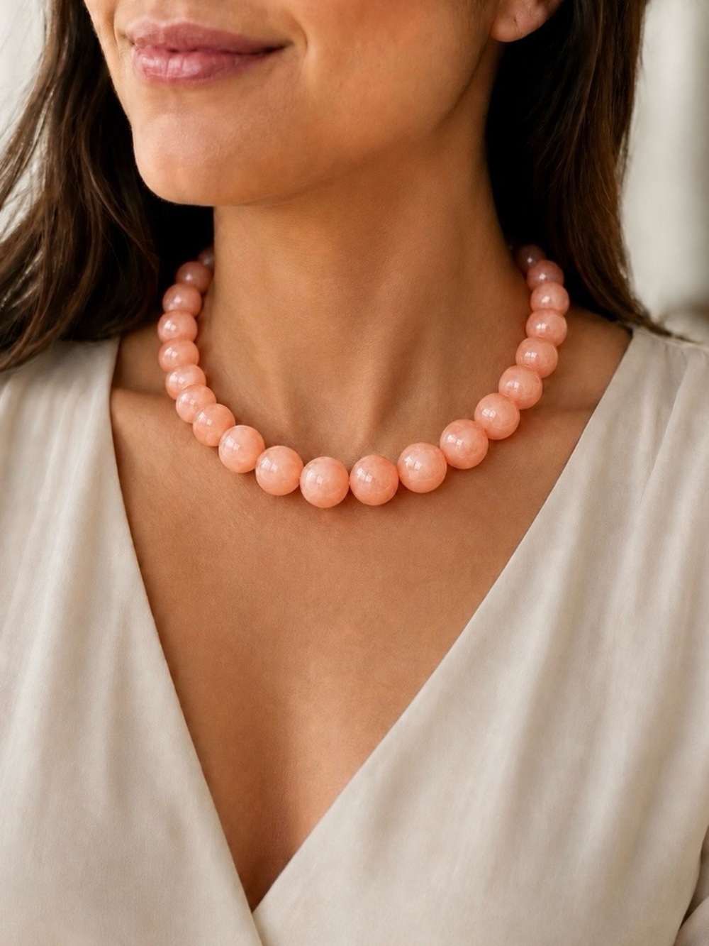 New! Peach Beaded Statement Necklace 🍑 A2-71